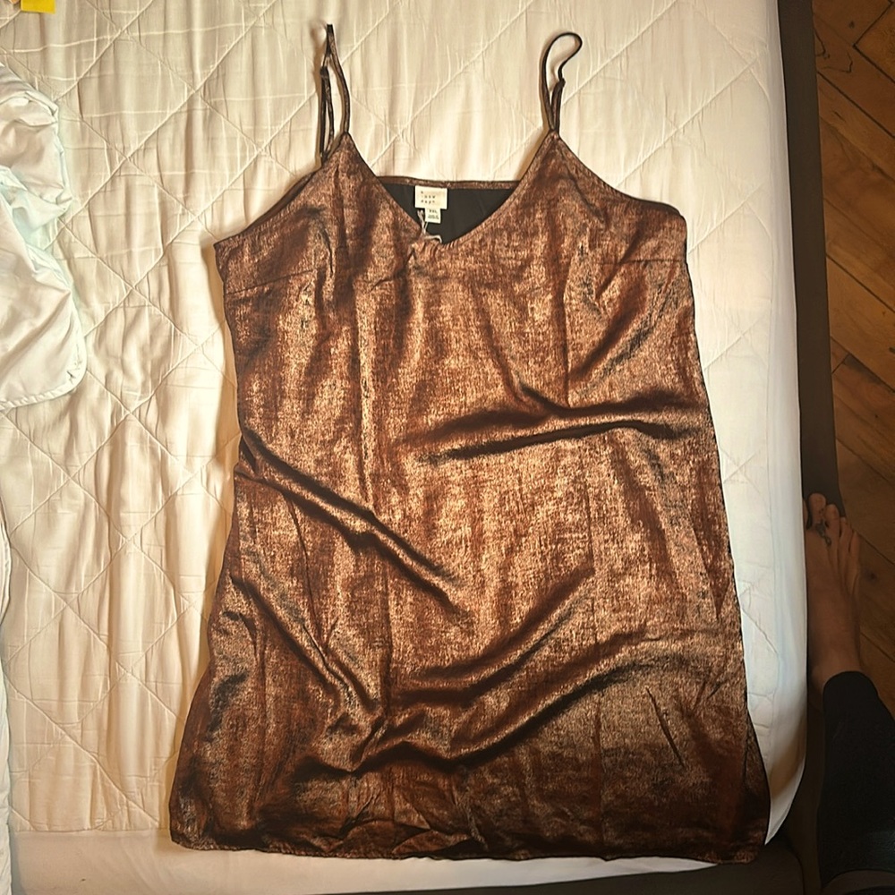 Metallic copper slip dress